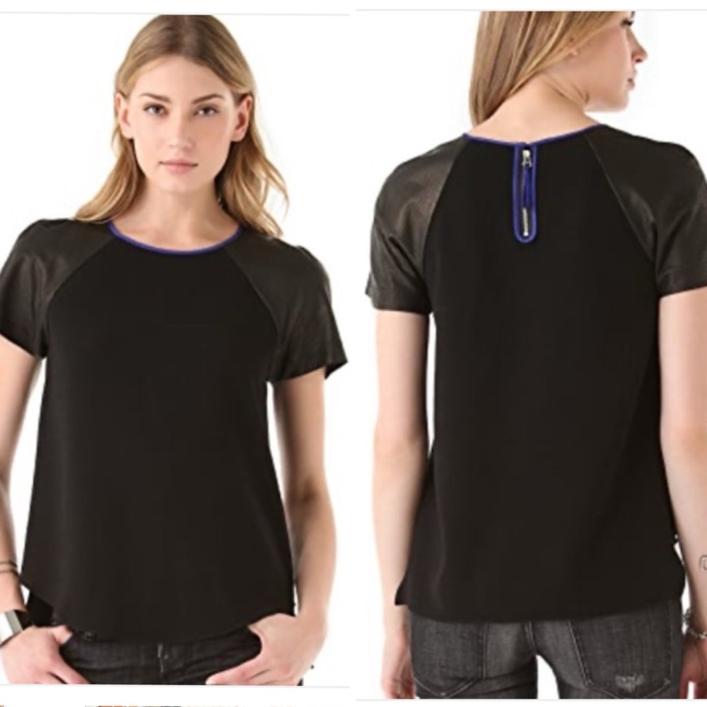Rebecca Taylor Crepe‎ Leather Tee Size 10